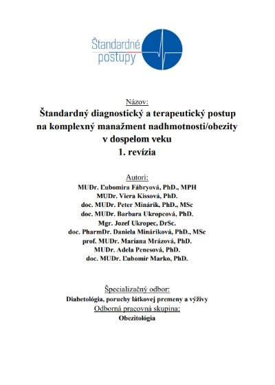 Štandardný diagnostický a terapeutický postup na komplexný manažment nadhmotnosti v dospelom veku (PDF)